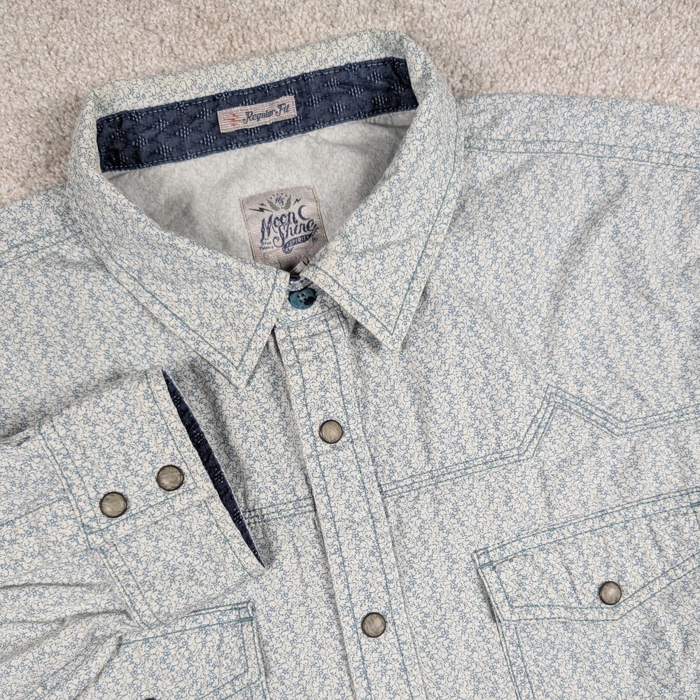 Moon Shine Spirit Shirt Mens XL Floral Western Pearl Snap Button Long Sleeve